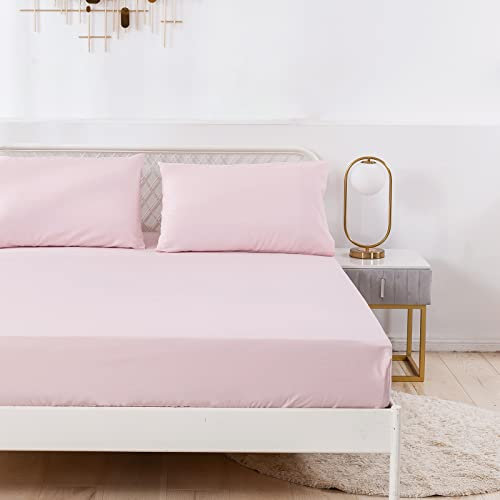 Drap Housse 90x200 cm 1 Personne avec Grand Bonnet de 35 cm - Drap-Housse Lavable et Ajustable - Microfibre Douce Couleur Unie - Rose Clair