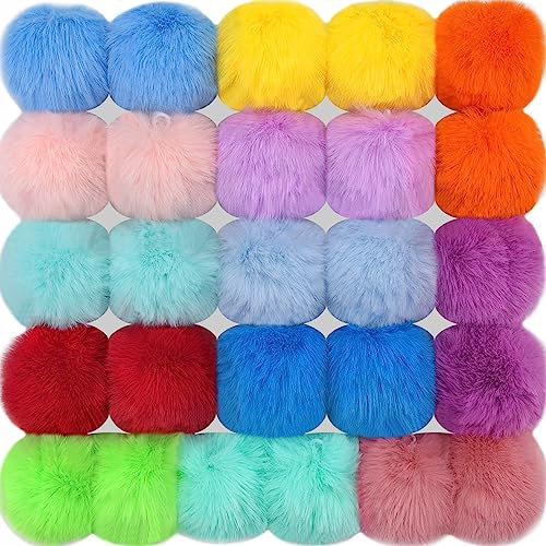 BQTQ 26 Stück Kunstfell Bommel für Mütze Fellimitat Fellbommel Pompon Bommel Kaninchenfell Fellpompon für Mützen Tasche Anhängern Basteln, 13 Farben