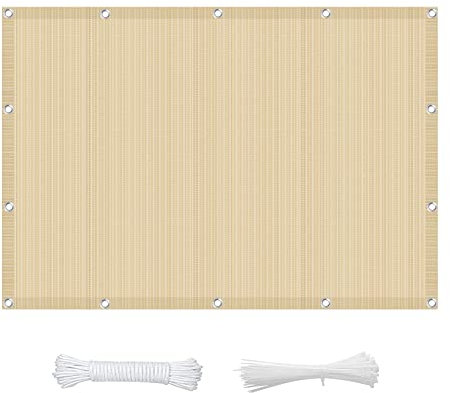 Sonnensegel Rechteck 1.5 x 4 m UV-Schutz 85% Überdachung Plane mit Ösen und Befestigungsseile für Außenbereich,Garten, Creme Farben