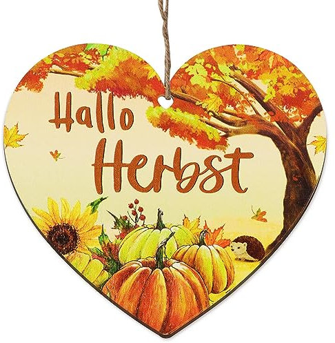 GEBETTER Hallo Herbst Anhänger Holz Herz Bastelset Bunte bemalt Holzbastelset Thanksgiving Herbstdeko zum Basteln Deko Hänger Dekoration Fensterhänger mit Schnur zum Aufhängen Erntedankfest