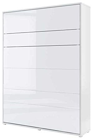 Homlando Lenart Schrankbett Bed Concept BC12 160x200 cm - Vertikal Schrankklappbett - Schrank mit integriertem Klappbett - Wandbett mit Lattenrost - Murphy Bed (Weiß Matt/Weiß Glänzend)