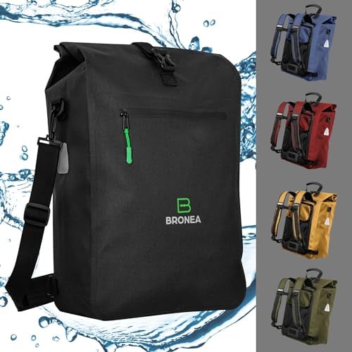 Bronea 3 in 1 Fahrradtasche Wasserdicht - 28L - Kombi Rucksack & Umhängetasche - Gepäckträgertasche für Fahrrad - TPU600 Material - Integrierte Laptoptasche - Schnellmontage an Gepäckträger