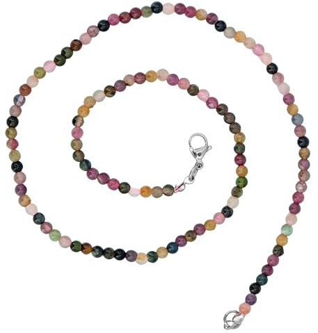 Taddart Minerals – Bunte Halskette aus dem natürlichen Edelstein Wassermelonen Turmalin mit 4 mm Kugeln und 45cm Länge – handgefertigt