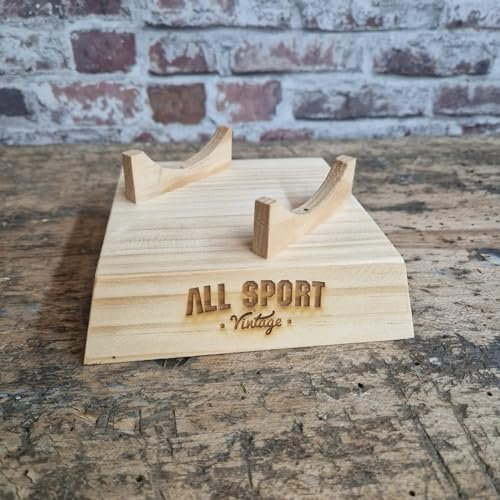 ALL SPORT VINTAGE - Socle de Ballon carré en Bois Massif Teinte Naturel - Le Junior - pour Ballon de Rugby, Foot Américain. Marque Française.