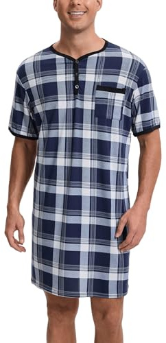 Camicia da notte da uomo Pigiama a maniche corte Top Pigiama da uomo Maglietta lunga girocollo con bottoni per abbigliamento da interno, maglietta di grandi dimensioni, morbida e confortevole, 4XL