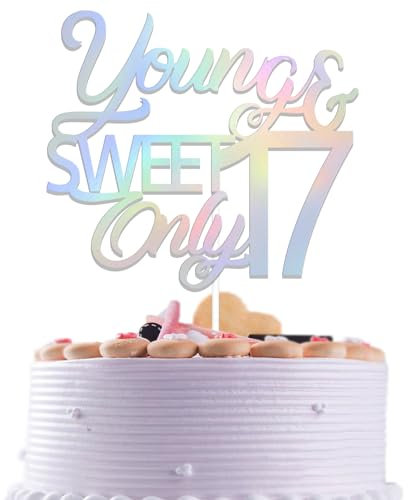 Schillernder Tortenaufsatz Young and Sweet Only 43.2 cm, 17. Geburtstag, Party-Dekoration, Hello 17 Cheers to 17 Years Old Anniversary Supplies