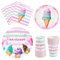WERNNSAI Summer Ice Cream Party Supplies Set for Girls Birthday Baby Shower Party Tableware Set with 64 Disposable Plates Cups Napkins for 16 Guests