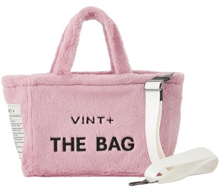 VINT+ Fluffy Bag Damen Handtasche – Teddy Shopper Tasche mit Reißverschluss und wählbarem Tragegurt – Flauschige Felltasche ideal für Arbeit, Uni oder Reise | Innenfutter Wasserabweisend | Rosa