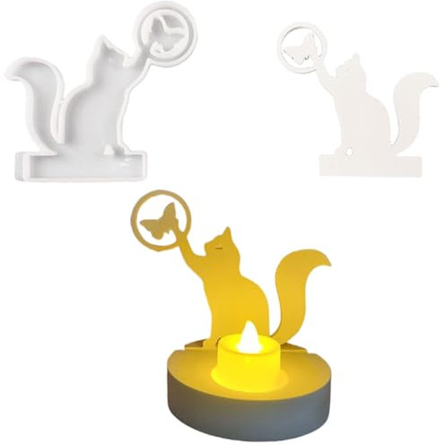 ALEFBET Silikonformen Gießformen, Silikonform Kerzenhalter DIY Kombination Silikon Gießform Kerzenhalter, Gipsformen zum Gießen (Einsatz - Katze)
