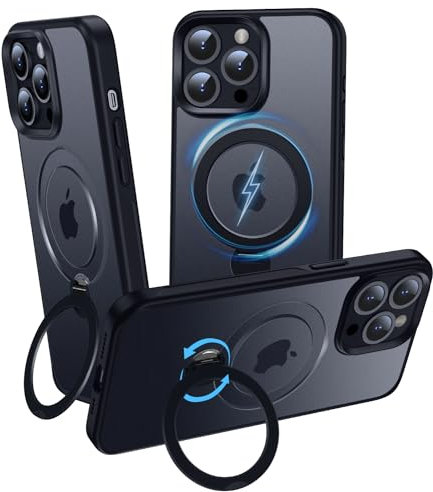 OLHAOMAO Hülle mit 360° Verstellbarem Ständer für iPhone 15 Pro für MagSafe -[Matt-Schwarze Handyhülle][Unsichtbarer Magnetischer Ring-Halter] Stoßfeste Anti-Rutsch-Schutzhülle