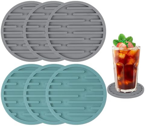 6Pcs sous Verres en Silicone, sous Verres, sous Verres antidérapants, Design à Rayures concaves et convexes pour empêcher Les Taches d'eau de fuir, très approprié pour Les Boissons et Le Verre