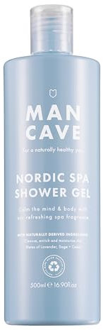ManCave Nordic Spa Shower Gel Men, 500 ml, Vegan Mens Shower Gel with Natural Ingredients - Calming Lavender, Earthy Sage & Warm Cedar - Cruelty-Free Body Wash, Eco-Conscious & Recycled Packaging