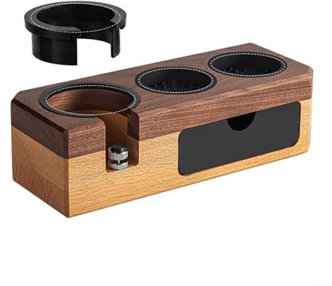 4 in 1 Design Holzständer für manuelle Siebträgerhalter, Kaffee-Tamper-Station, Espresso-Werkzeug-Organizer (Nussbaum)