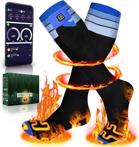 Calcetines calefactables para Mujer y Hombre, Calcetines calentados con batería, Calcetines calefactables con 7,4 V/22,2 WH, Calentadores de pies con Control de aplicación, 5 temperaturas Ajustables,