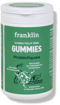Franklin – Gummies Digestion – Complément Alimentaire pour Chien – Probiotiques & Prébiotiques – Transit Facilité – Flore Intestinal Renforcée – Actifs Naturels – Tout Âge – 100 Bouchées – 150g