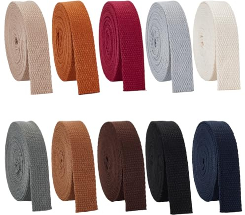 PH PandaHall 45.7m Baumwolle Gurtband 10 Farben Gurtband Riemen 20mm breit Nähen Twill Ribbon Tasche Griffe Webbing Strap für Tote Taschen Handtasche Riemen Nähen Tuch DIY Handwerk Geschenkverpackung