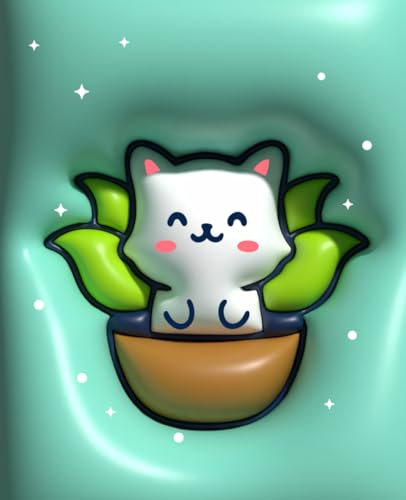 3D Inflated Kawaii Cat in Plant Pot Composition Notebook: Cute 7.5x9.25 Journal for School, College, & Daily Journaling | 110 Lined Pages