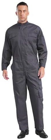 Sywiyi Mens Mechanic Uniforms Long Sleeve Zip Up Coverall Work Jumpsuit Factory Boiler Suit Overalls Grey 3XL