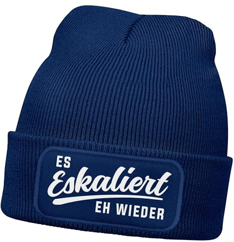 MoonWorks® Damen Beanie mit Patch Strickmütze mit Spruch Party Eskaliert eh Wieder Aufdruck Lustig Damenmütze