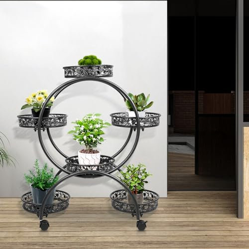 HUOLE Fioriera con Spalliera a 3 Livelli, Scaffale per Piante in Ferro, Fioriera con Grigliato per Piante Rampicanti,51 * 32 * 78 cm-nero