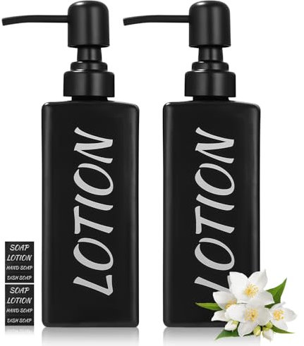 Cexovo Dispenser Sapone 2 Piezas 350ml Botellas de Champú Vacías Dispensador Jabon Baño Negro Mate Botellas Vacías con Bomba de Prensa para Loción Gel de Ducha Jabón de Manos