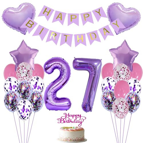 ZWWsullo Luftballon 27 Geburtstag Folienballon Deko jahre Geburtstag dekoration mädchen Luftballons Lila Happy Birthday Folienballon 27 Geburtstagsdeko Lila Geburtstagdeko Dekoration