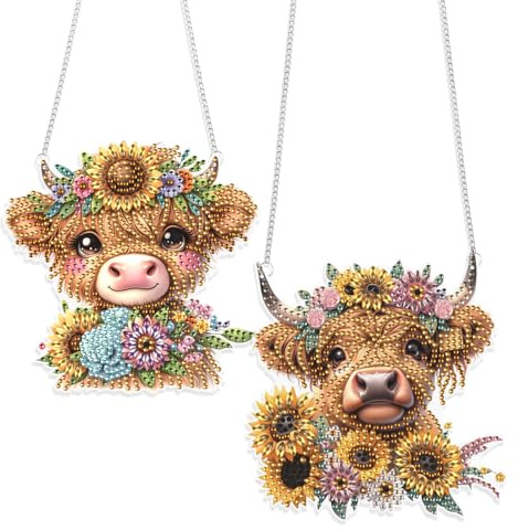 JISHSHAY 2 Stück Diamond Painting Anhänger Kuh Diamant Painting Fensterdeko Rind Diamantmalerei Hängend Tiere Diamant Malerei Fensterbilder Tiere Diamaond Malerei Ornamente Crystal Art Girlande