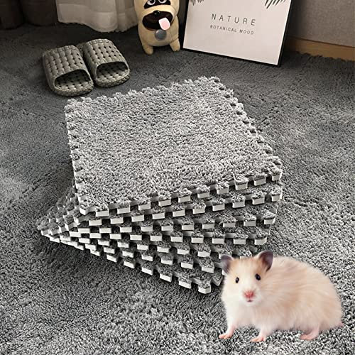 10Pcs Interlocking Carpet Plush Crawling Mat,Shaggy Soft EVA Foam Mats,Square Splicing Floor Tiles Fluffy Area Rugs Protective for Bedroom and Living Room 30 * 30 cm (Grey)