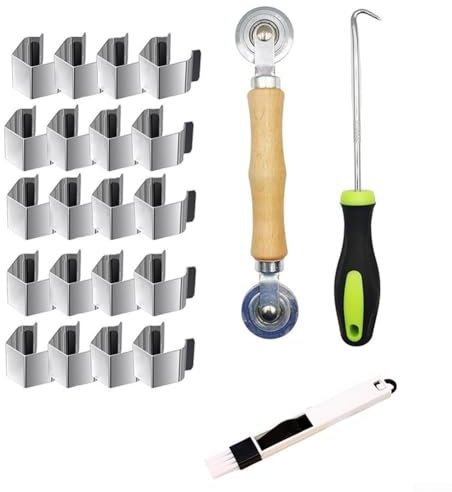 Zeroupshop Kit de réparation d'écran de fenêtre avec outil de roulement, poignée en bois convexe et rouleaux concaves pour cadre de porte, patio, porche, garage, camping-car (A)