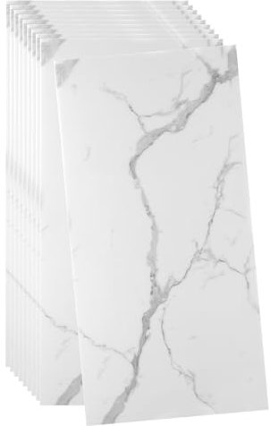 sourcing map 10pcs Peel and Stick Wall Panels 23.6 x 11.8 Skin Feel Brick Wallpapers (19.4 Sq. Ft. Coverage) Marble Tiles Adhesive Backsplash, White with Thunder Gray
