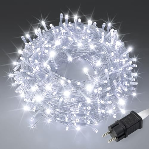 LEECOCO Lichterkette Außen 20m 200 LED, Kaltweiß, 8 Modi mit Speicherfunktion, Strombetrieben für Garten, Weihnachten, Hochzeit, Party, Innen & Außenbereich (KaltesWeiß, 20m 200 LED)