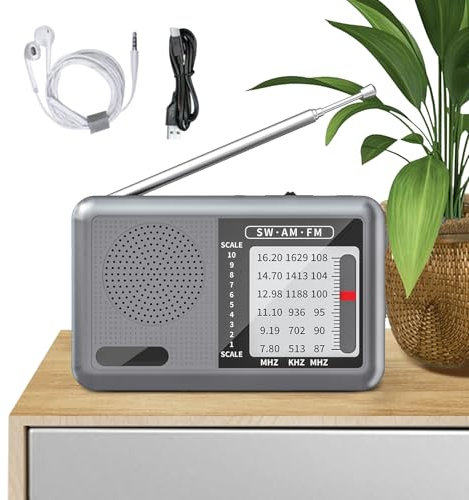 Radio de onda corta - Radio mundial con auriculares, receptor de onda corta recargable para personas mayores, niños, hogar, mesa, camping y exterior