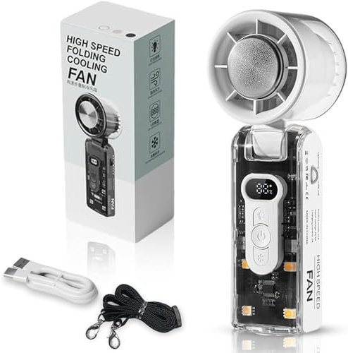 Portable Handheld Fan,Turbo Hand Fan with Ice Cooling Plate & LED Light,1-100 Speed Adjustable USB Rechargeable,Powerful Instant TEC Cooling Personal Fan for Travel,Outdoor,Camping (White)