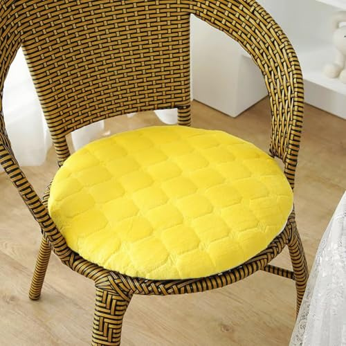 Sitzkissen Rund 50cm Gelb, 1er-Set 4 cm Dicke Weiche Stuhlkissen mit rutschfest Waschbar Samtbezug, Sitzkissen Stuhl mit Reißverschluss, Chair Cushion für Indoor Esszimmer Küche Outdoor Garten
