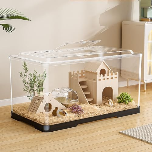 Acrylic Hamster Cage,Hamster Cages And Habitats, Hamster House With Full Transparent Viewing,Top Open Mouse Cage For Pet Mice,Hamster Habitat For Pet Mice(Medium)