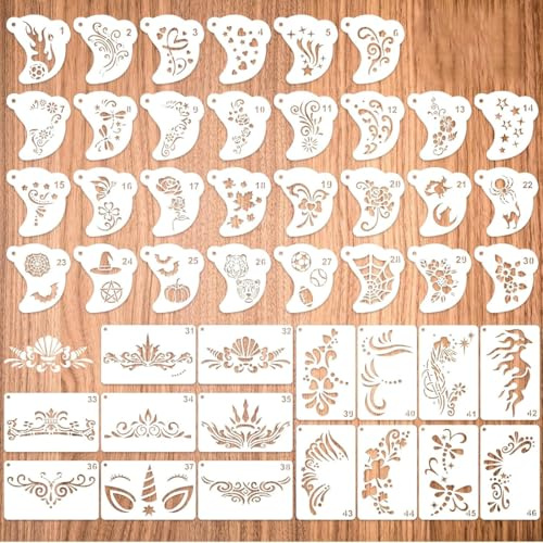 DLPRK Lot de 46 pochoirs décoratifs – Fleurs, Animaux, Étoiles/Lune, Symboles festifs, Ornements & fantastiques pour scrapbooking, peinture acrylique, journal créatif & décoration DIY