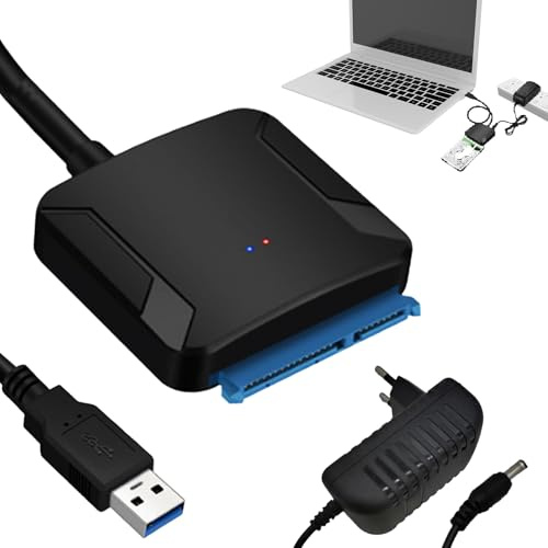 Menibeuty SATA USB Adapter mit 12V 2A Netzteil, SATA-auf USB-3.0 Adapter USB-3.0 zuSATA, USB-SSD SATadapter, Kompatibel mit Windows, Mac und Linux Plug & Play Externes Laufwerk
