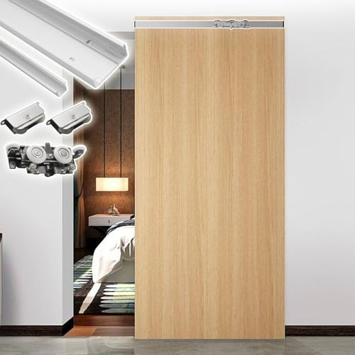Perche de Sauvetage Porte Coulissante Invisible à Miroir avec Rail Invisible, Kit de Porte Sans Rail avec Roulettes Silencieuses, Quincaillerie pour Portes Intérieures(120cm (47.2in))