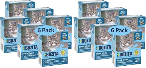 Bozita Tetra Nassfutter mit Makrele in Gelee – 6x370g getreidefreies, zuckerfreies Katzenfutter – ohne Gentechnik, mit 7,5% Protein, 5% Fett – vollwertig & ausgewogen für Feinschmecker (Packung mit 2)