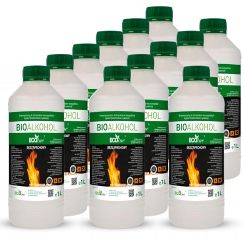 12 Liter Bioethanol ohne Geruch (12 x 1L Flasche) | Biobrennstoff für Bioethanol-Kamine, für Ethanol-Kamin, Tischkamin Indoor/Outdoor – Rauchfrei & sauber – von Bioetanol AEG BP-BZ-12L
