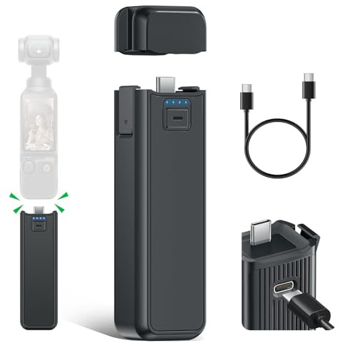 CITYORK 5000mAh Poignée Batterie pour .DJI-Osmo. Pocket 4/ 4P, Pocket 3 / Combo/Xtra Muse, Batterie pour DJ Osmo Pocket 3 / Pocket 4 Pro avec Trou fileté de 1/4 Pouce et LED, Recharge Via USB-C1/C2