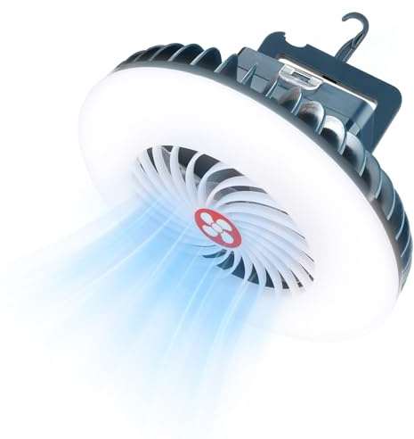 LED Campinglampe mit Ventilator USB Aufladbar, Camping Ventilator mit Licht, Zelt lampe Lanterne Outdoor Camping Zubehör