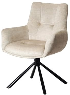 Stuhl SIGNATURE - 64cm - beige - Samt Metall-Beine drehbar Armlehne | Federkern-Komfort, langlebig, stabil, Esszimmerstuhl, Design, angenehme Haptik, hoher Komfort, bequeme Polsterung