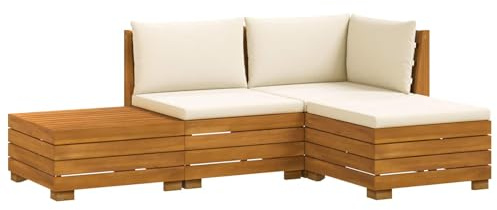 vidaXL Outdoor-Sofagarnitur mit Kissen 4 Stück Braun Massivholz Akazie, Akazienholz-Sofa, UV-beständiger Lounger, wetterfeste Couch, modulare Sitzgelegenheit für Gartenmöbel