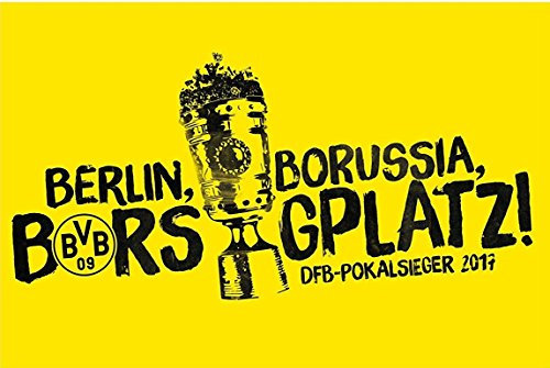 BVB-Stockfahne zum DFB-Pokalsieg 2017, 60 x 90 cm, 100% Polyester, Berlin Borussia Borsigplatz one Size