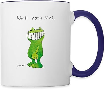 Spreadshirt Janosch Günter Kastenfrosch Lach Doch Mal Tasse Zweifarbig, One size, Weiß/Kobaltblau