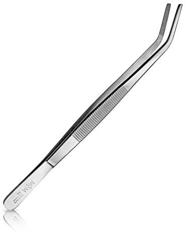 May - Pince à épiler pour terrarium 20 cm de long - Pince à nourriture - Pince à nourriture - Modèle courbé - Inox
