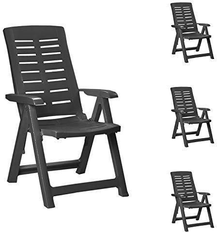 Mojawo 4 Stück Bequemer Klappstuhl, Campingsessel für Terrasse, Garten, Balkon und Camping - 5-Fach Verstellbarer Gartenstuhl - witterungsbeständiger Positionssessel - Anthrazit