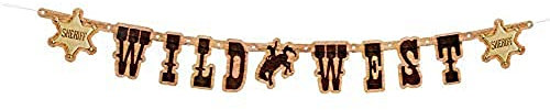 Boland 54353 - Buchstabengirlande Wild West, Länge 110 cm, Sheriff, Wilder Westen, Cowboy, Indianer, Saloon, Wanddekoration, Hängedekoration, Mottoparty, Geburtstag, Karneval