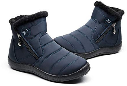 Stivaletti Donna, Popoti Stivali Inverno Caldo Neve Stivaletti Imbottiti di Cotone Appartamenti Stivaletti Antiscivolo Cerniera Casual Camminate All'aperto (Blu-1, 38)
